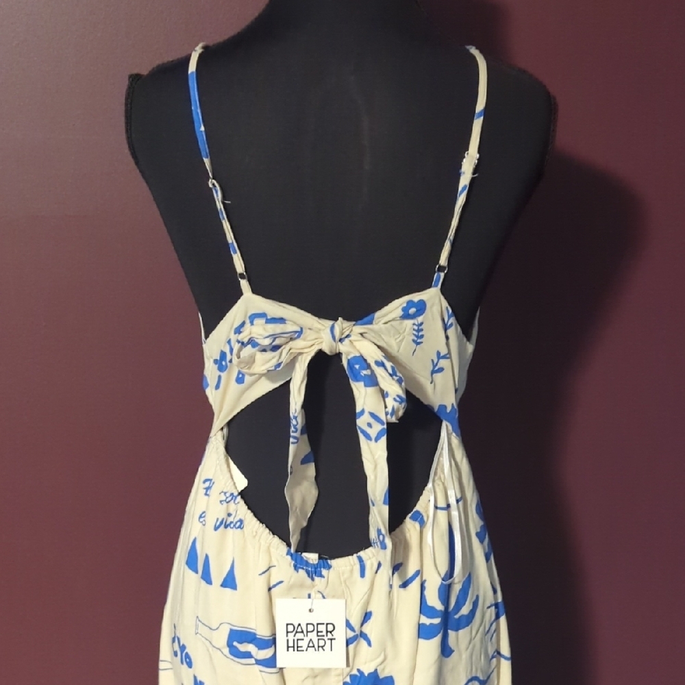 Chic Cream Maxi Dress with Blue Accents - Picture 3 of 5
